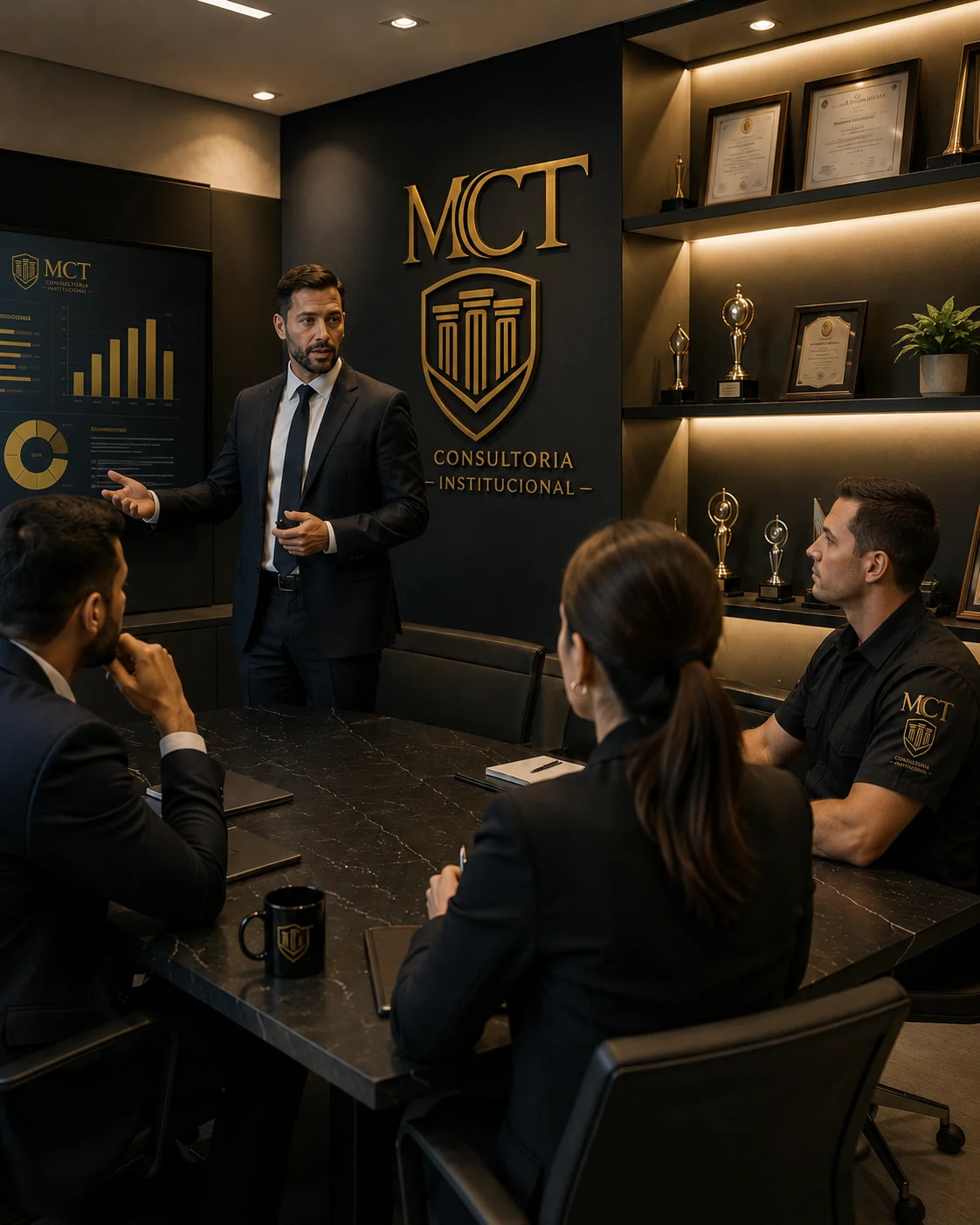 Profissionais reunidos em uma apresentação institucional da MCT